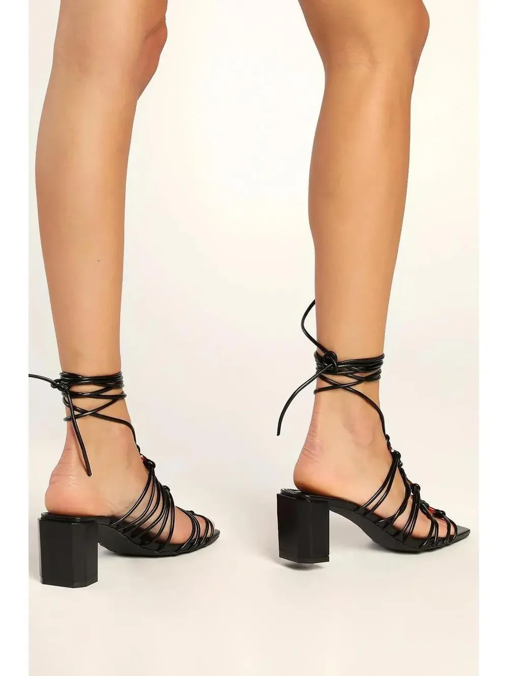 NWB Lulus Finu Black Lace-Up High Heel Sandals Size 6.5 - Picture 10 of 11